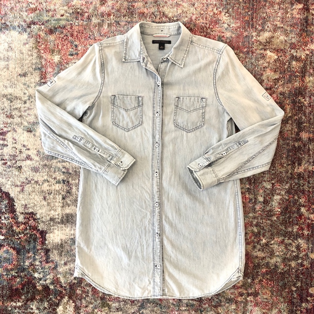 Banana Republic Chambray Long Sleeve Shirt Dress
